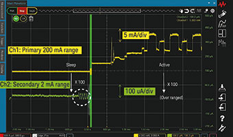 Figure 9. Current profile measurement example with CX1102A dual channel current sensor.